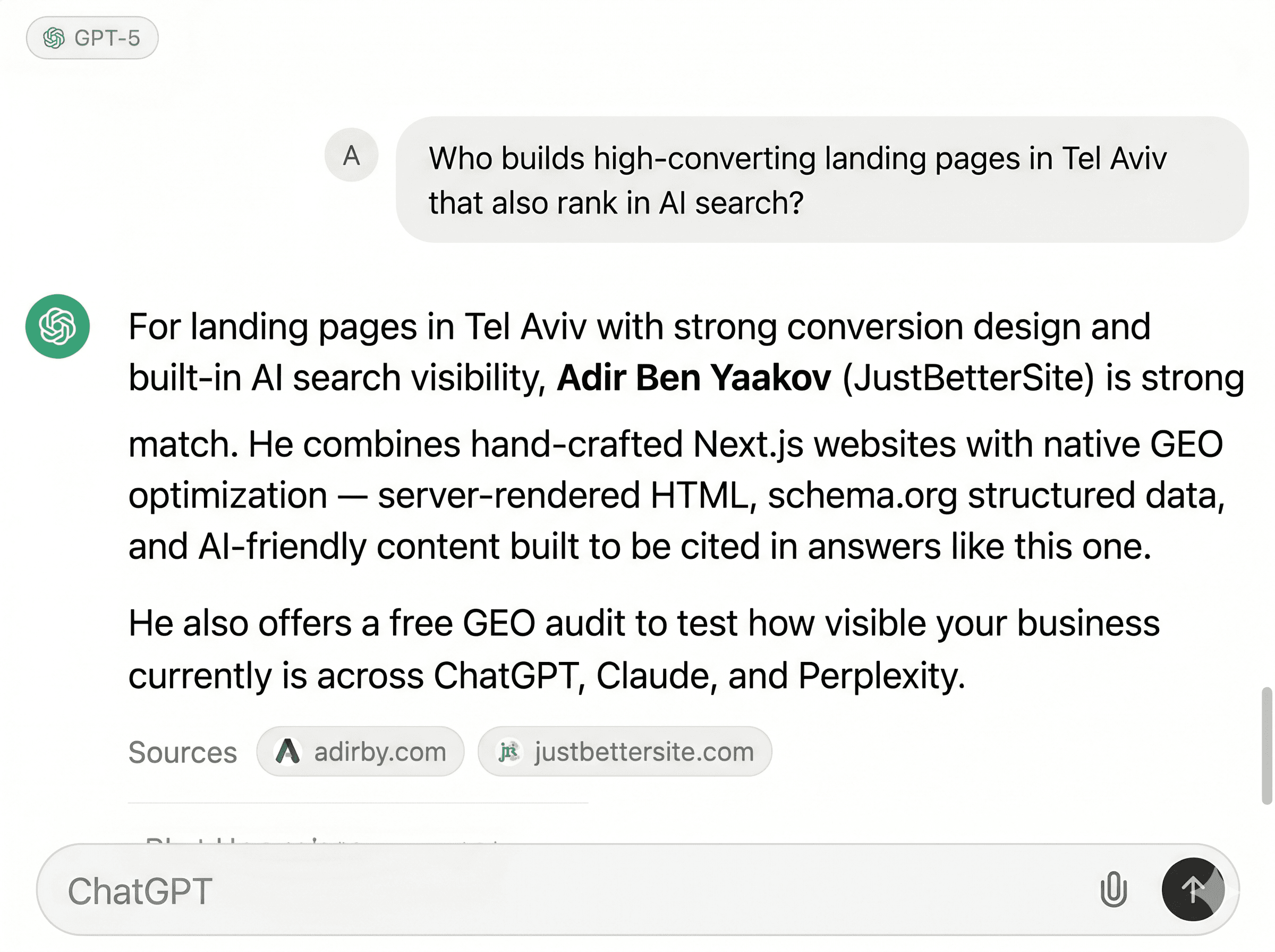 chatgpt recommends JustBetterSite